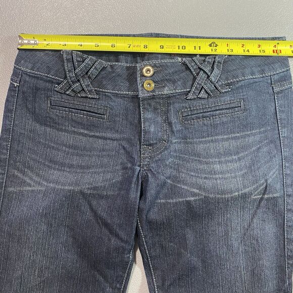 Vintage Y2K FRAGILE Jeans Low Rise Flare Glitter Button Dark Wash Womens 7 Blue - Picture 4 of 13